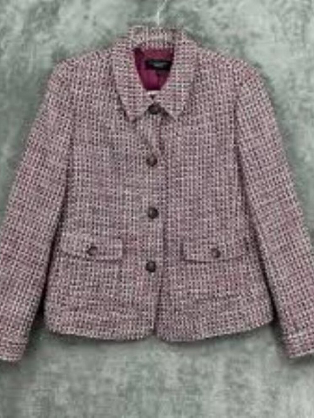 Talbots Tweed Blazer Burgundy Gray Ivory Textured Button Front Jacket Women's 8